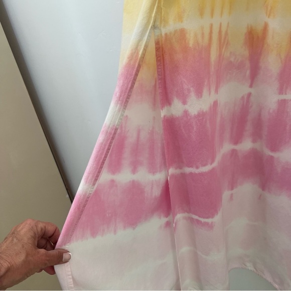 Colorful t shirt Tie-Dye Maxi Dress with off center split, festival dress sz L - Picture 10 of 10